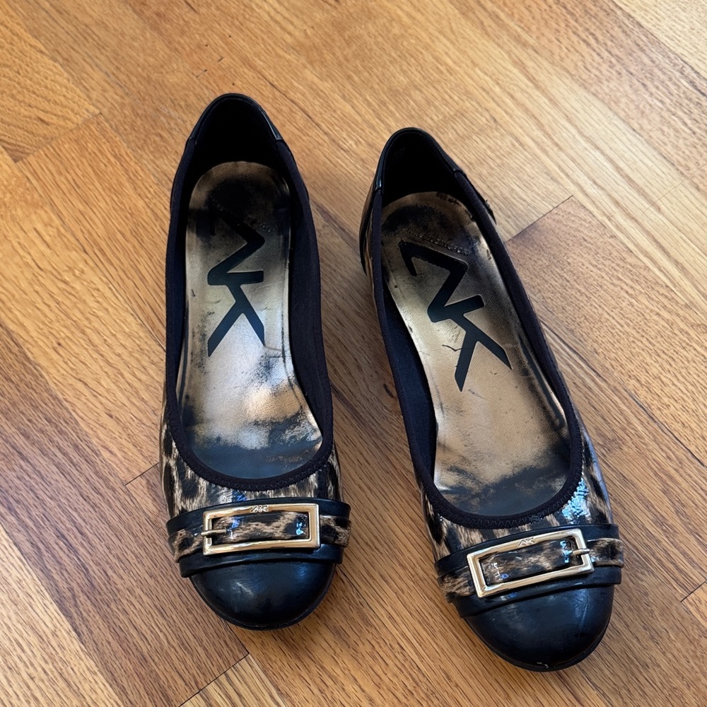 Anne Klein Sport Leopard Flats with Gold Buckle